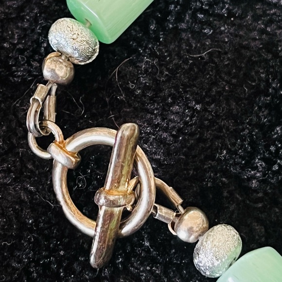 Vintage MOP & Green Glass Necklace 36” Fiber Glass - Picture 10 of 13